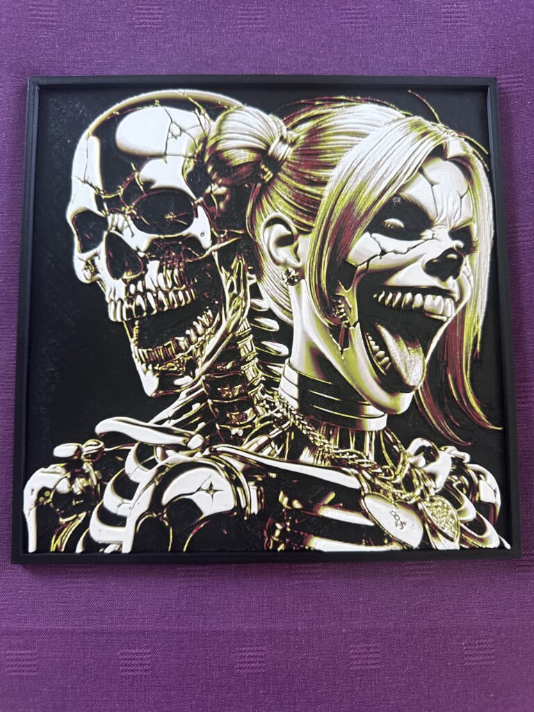 Tableau encadré Harley Quinn & squelette dark