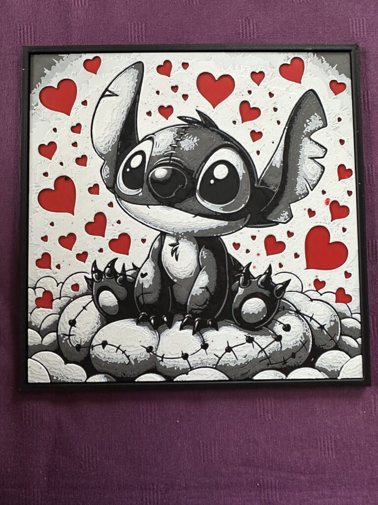 Tableau encadré Stitch version love