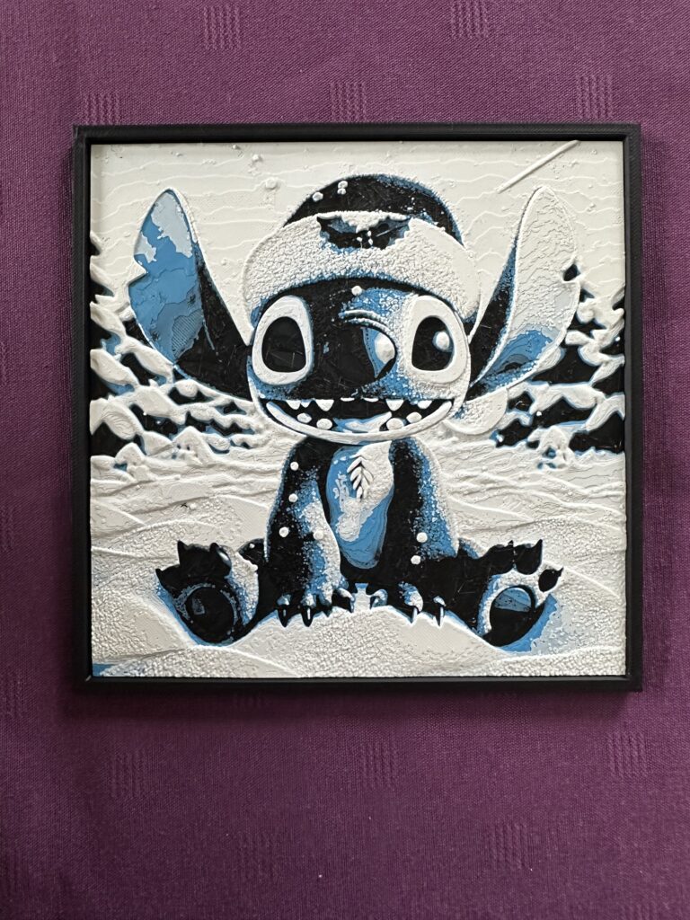 Tableau encadré Stitch version hiver