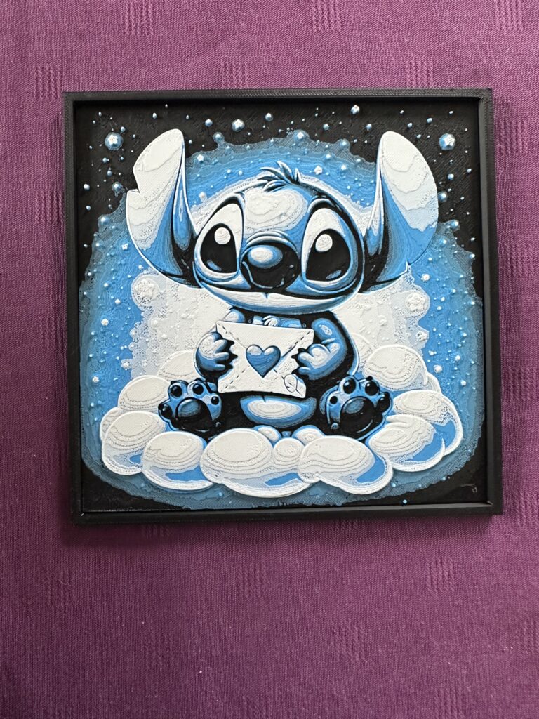 Tableau encadré Stitch amoureux